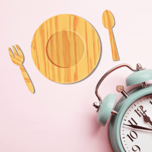 DieetPro tips een afbeelding van een bord en een wekker